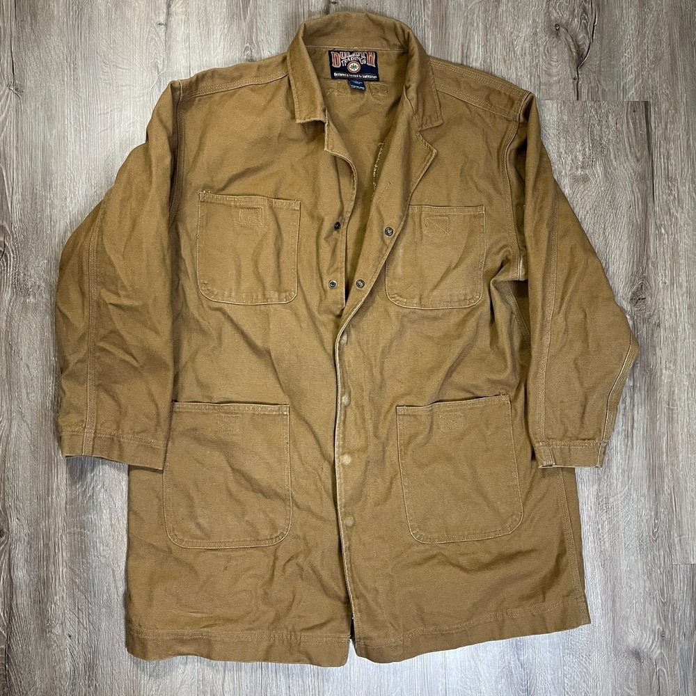VTG Duluth Trading Co. Canvas Work Shirt Jacket Large Long Brown Brown